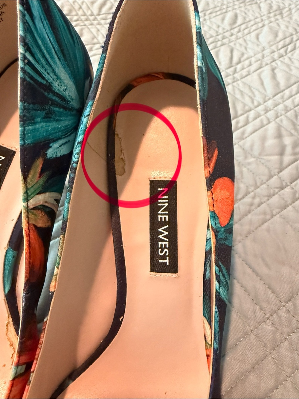 Nine West Navy Floral Pointed-Toe Pumps with Orange Accents - Picture 9 of 9